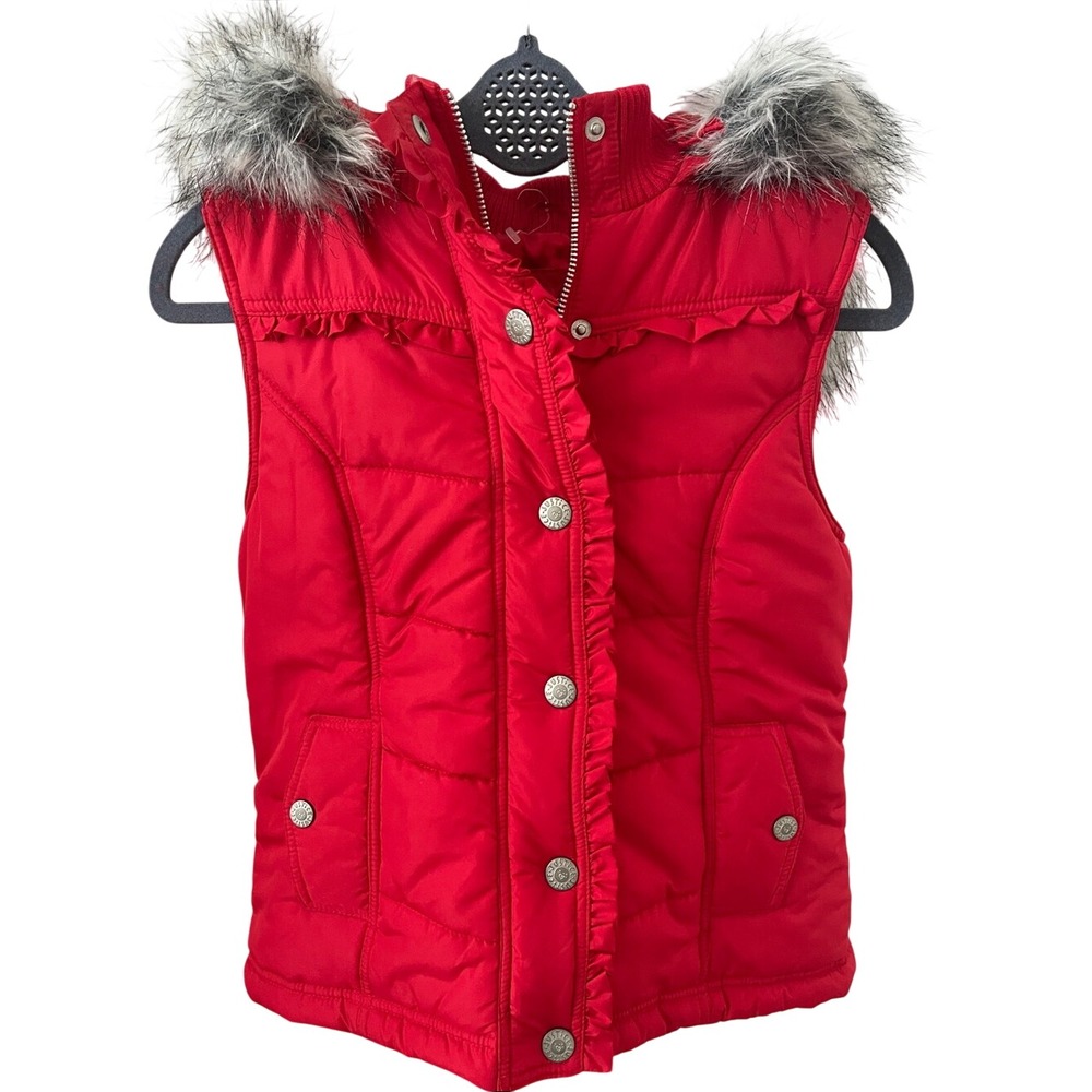 Justice Girls Red Faux Fur Trimmed Vest XXL